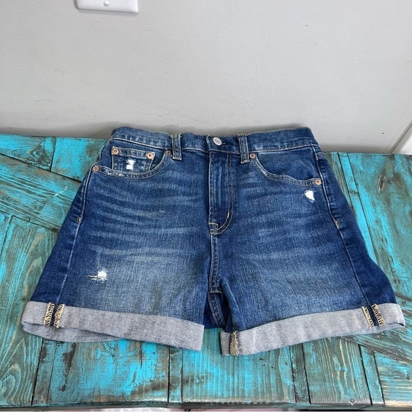 Gap Denim Distressed Jean High Rise Shorts Rolled Cuff Size 25 - Picture 2 of 13